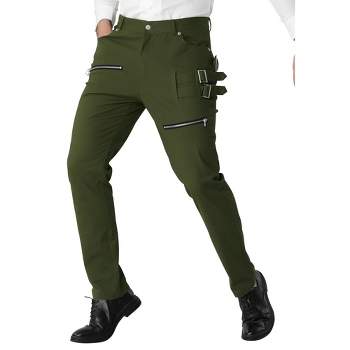 Lars Amadeus Men's Casual Slim Fit Punk Gothic Pockets Patch Buckle Zipper Pants