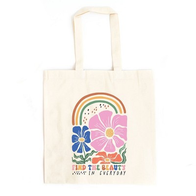 City Creek Prints Boho Rainbow Find Beauty Canvas Tote Bag - 15x16 - Natural