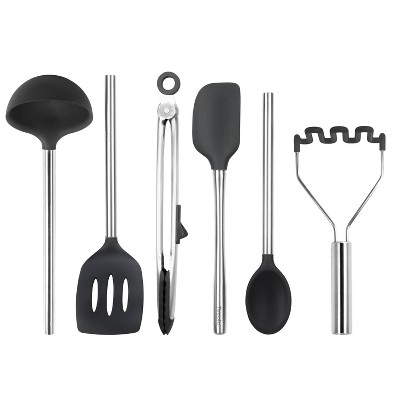 Tovolo 6pc Silicone and Stainless Kitchen Utensil Set Black: Cooking Utensils, Hand Wash, Adult Use