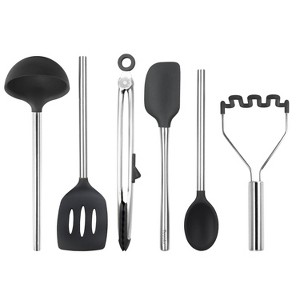 Tovolo 6pc Silicone and Stainless Kitchen Utensil Set Black: Cooking Utensils, Hand Wash, Adult Use - 1 of 4