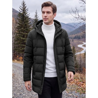 INSPIRE CHIC Men's Winter Heavyweight Padded Drawstring Hooded Knee Length Parka Coat Small Black — фото 2