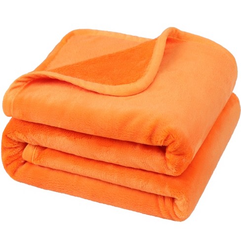 PiccoCasa Flannel Fleece Soft Luxury Bed Blankets 1 Pc Orange 50