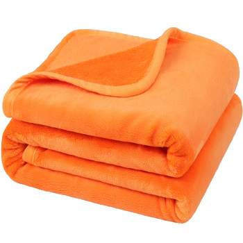 PiccoCasa Flannel Fleece Blanket for All Seasons Luxury Comfy for Couch Orange 50"x60"