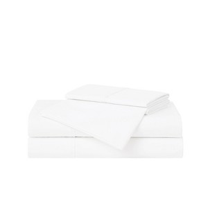 Cannon Queen 4pc Solid Percale Sheet Set White: 100% Cotton, 200 Thread Count, Includes 2 Pillowcases & Fitted Sheet - 1 of 3