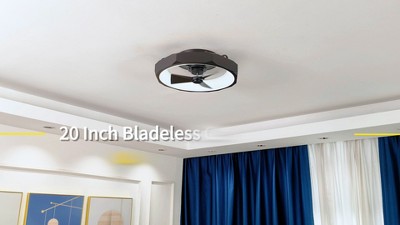 Modern Matte Black Low Profile 19" Ceiling Fan with LED Light and Remote