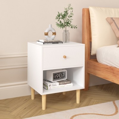 VYNXARIA 23.22in H Wooden Nightstand with One Drawer One Shelf for Kids, Adults, White
