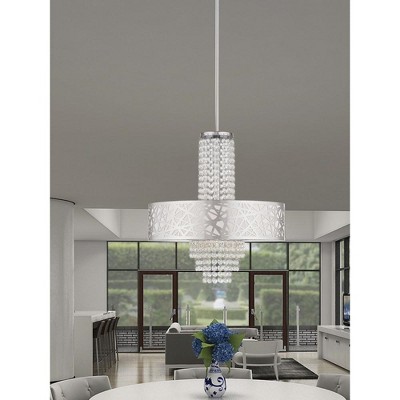 Polished Chrome Drum Chandelier with Clear Crystals