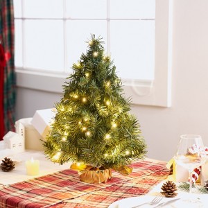 Joyfy Christmas Tree Decorations, 24"/2FT Green Mini Tabletop Artificial Xmas Tree with LED Warm Lights, Christmas Decorations Indoor - 1 of 4