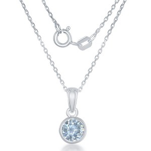 Bella Silver Sterling Silver, "March" Bezel Set 18" Pendant Necklace  - Aquamarine - Aqua - 1 of 2