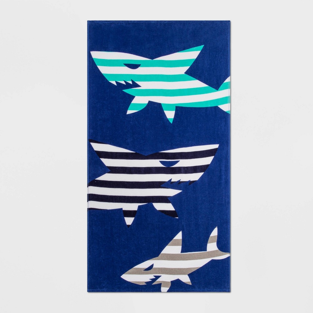 Shark Striped Printed Beach Towel Blue - Sun Squad