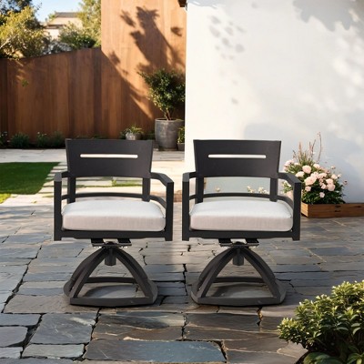 NicBex Set of 2 Outdoor Dining Chair,Modern Patio Dining Chairs with Sunbrella Fabric Cushions,Aluminum Chairs Suitable for Patio,Gray/Black