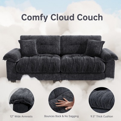 91.5"Chenille Deep Seat Sofa Couch with 2 Throw Pillows-Morden Fort