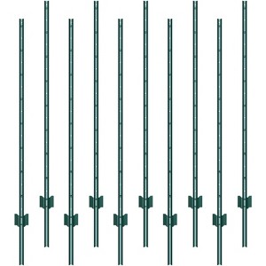 VEVOR 5 Feet Fence Post, 10 Pack T-Post Heavy Duty Metal Fence Posts, Sturdy Steel Fence Stakes for Garden Yard,Lawn,Farms and Outdoor Wire Fencin - 1 of 4