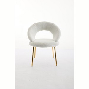 Gulches White Teddy Fabric Dining Chair - Ergonomic Curved Backrest, Golden Metal Legs, 250 LBS Capacity for Kitchen/Dining Room (Set of 1) - 1 of 4