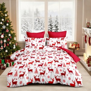 FIONECA Christmas Duvet Cover Merry Christmas Elk Snowflake Tree Red Bedding Duvet Covers With Zipper Closure For All Seasons - 1 of 4
