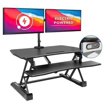 Mount-It! Electric Stand Up Desk Converter with Dual Monitor Arm, Motorized Desktop Standing Desk Riser with Monitor Mount for 2 Screens max 32"