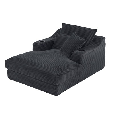 Oversized Single Seat Compressed Sofa with Cup Holder and Pocket, Corduroy Recliner with Faux Two-Layer, Washable Covers, 300 lbs Capacity