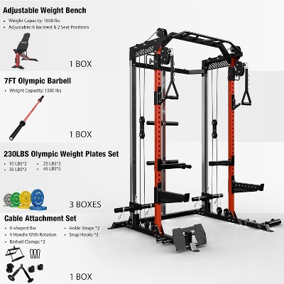 ER KANG Power Cage, 2000LB Squat Rack, Dual Pulley Cable Crossover System, Multi-function Free Weight Home Gym Workout Machine with Attachments