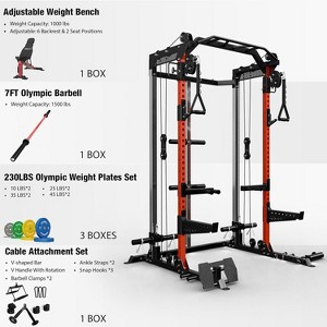 ER KANG Power Cage, 2000LB Squat Rack, Dual Pulley Cable Crossover System, Multi-function Free Weight Home Gym Workout Machine with Attachments - 1 of 4