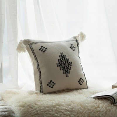 Bohemian 16" Black Cotton Throw Pillow Cover with Tribal Tassels