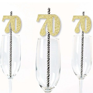 Big Dot of Happiness Gold Glitter 70 Party Straws - No-Mess Real Gold Glitter Cut-Out Numbers - 70th Birthday Paper Straws - Set of 24 - 1 of 4