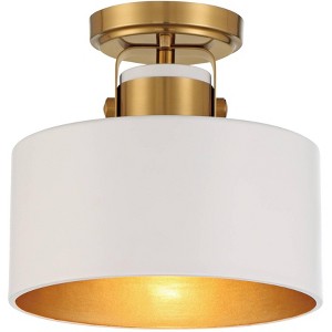 Possini Euro Design Courtney Modern Ceiling Light Semi Flush Mount Fixture 10" Wide Soft Gold Metal White Drum Shade for Bedroom Kitchen Living Room - 1 of 4