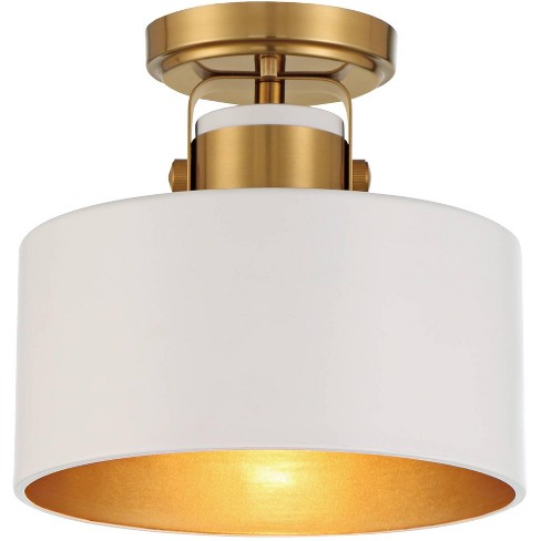 Possini Euro Design Courtney Modern Ceiling Light Semi Flush Mount Fixture  10 Wide Soft Gold Metal White Drum Shade for Bedroom Kitchen Living Room