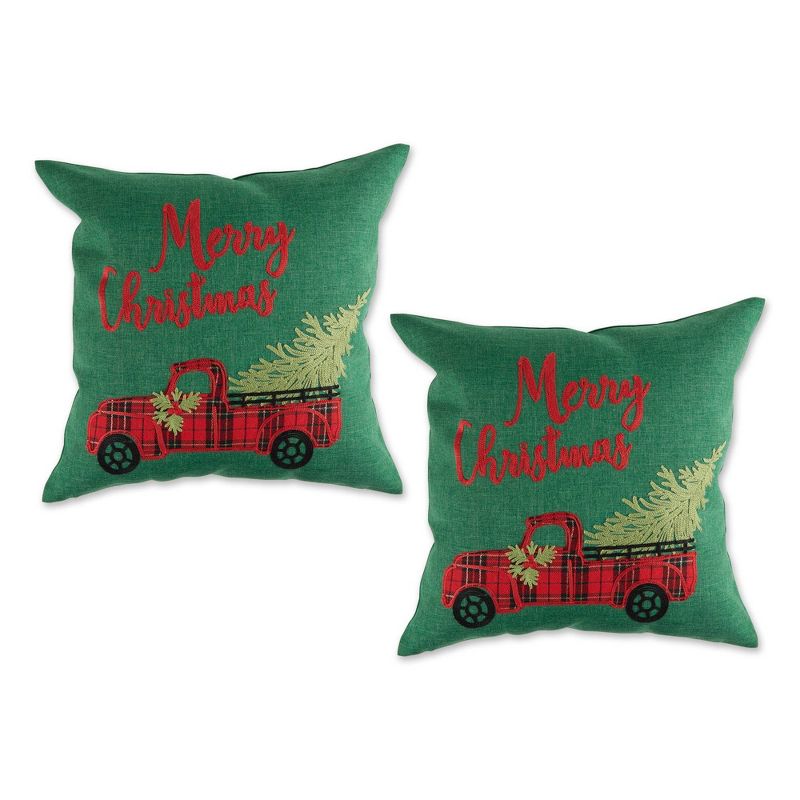 2pk 18&#34;x18&#34; Christmas Truck Embroidered Square Throw Pillow Covers - Design Imports, 1 of 7