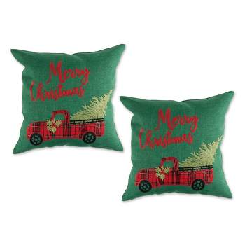 2pk 18"x18" Christmas Truck Embroidered Square Throw Pillow Covers - Design Imports