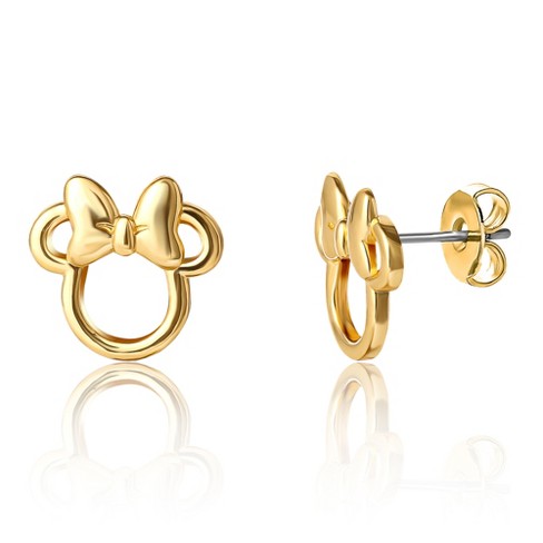 Disney Minnie Mouse Brass Flash Yellow Gold Plated Stud Earrings Target
