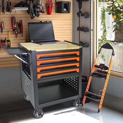 NicBex 4-Drawer Rolling Tool Chest Mobile Tool Cart with Wheels and Wood Top for Garage and Warehouse