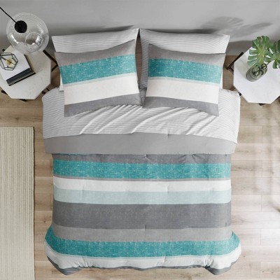 7pc King Ryder Comforter Set with Bed Sheets Aqua/Gray - Madison Park