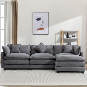112.2" Modern Chenille L-Shape Modular Sectional Sofa with Removable Ottoman and 5 Plush Pillows - 1 of 4