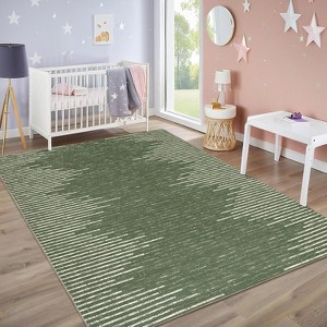 2'x6' Washable Area Rug, Modern Stripe, Low Pile Non-Slip Indoor, Minimalist Farmhouse Style, Non-Shedding Foldable Bedroom Mat, Black - 1 of 4