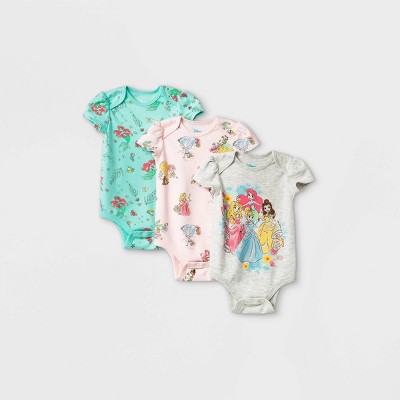 Baby Girls' 3pk Disney Princess Short Sleeve Bodysuit - 18M