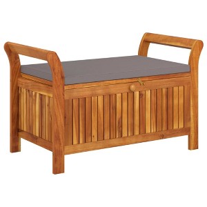 vidaXL Patio Storage Bench with Cushion Loveseat Outdoor Solid Wood Acacia - Gray 35.8" x 19.7" x 23.6" - 1 of 4