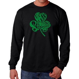 LA Pop Art Men's Word Art Long Sleeve T-shirt - St. Patrick's Day Shamrock Black Medium - 1 of 4