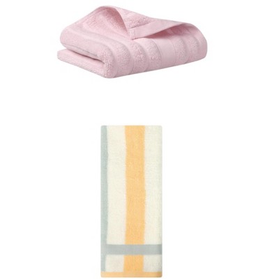 REGALWOVEN Pure Cotton Striped Decorative Hand Towel for Bathroom 14" x 30"/13" x 29" 2 Pcs