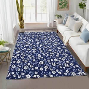 Modern Washable Foldable Rug, Floral Pattern Area Rug with Non Slip Backing, Non-Slip Low Pile Floor Carpet for Living Room Dorm Office Decor - 1 of 4