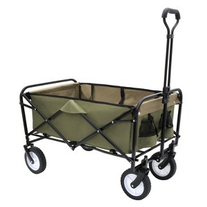 NAYSAYE Wagons Collapsible Utility Cart with Strapping System and Plastic Liner Set for Outdoor Use, Green, 35.04"*21.65"*38.98" - 1 of 4