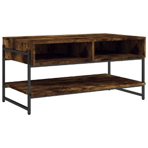 vidaXL Smoked Oak Engineered Wood Coffee Table - Rectangular Centerpiece for Living Room, Lounge with Metal Frame, Storage, and Adjustable Feet - 1 of 4