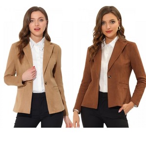 INSPIRE CHIC Women's Lapel Collar Long Sleeve Faux Suede Work Office Blazer 2 Packs - 1 of 4
