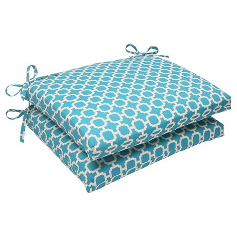 Outdoor 2-Piece Square Seat Cushion Set - Teal/White Geometric : Target