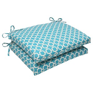 Outdoor 2-Piece Square Seat Cushion Set - Teal/White Geometric