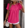 Womens Casual Tops Yoke Front Pleated Shirts with Flutter Sleeve Back Keyhole Short Sleeve Blouse Summer Tops - 4 of 4