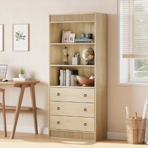 Bookshelf, standing bookshelf, PB board wave-style 3-drawer bookshelf, suitable for study, living room, bedroom. - 1 of 4