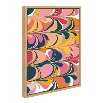 Colorful Abstract Swirls Canvas Print with Natural Frame