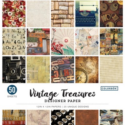 Colorbok 68lb Designer Single-Sided Paper 12"X12" 50/Pkg-Vintage Treasures, 25 Designs/2 Each