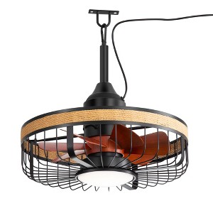 Airsurfer 20-In Matte Black Cage Waterproof Plug-In Outdoor Ceiling Fan with LED Light, 7 Dark Brown Blades, Remote Control, Hook-Mounted Design - 1 of 4