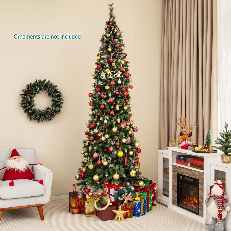 Costway 5 FT Pre-Lit Christmas Tree Slim Pencil Hinged with 200 Lights & 408 Branch Tips, 2 of 11